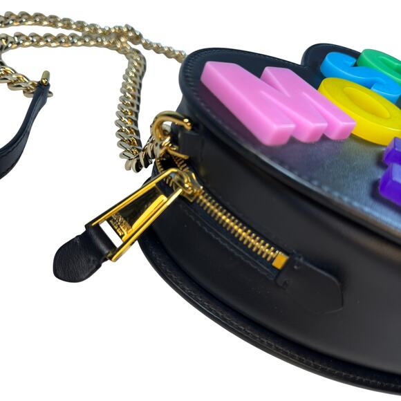 Moschino Heart Bag Leather Black Multicolored Crossbody Alphabet 90's Barbie - Picture 13 of 16